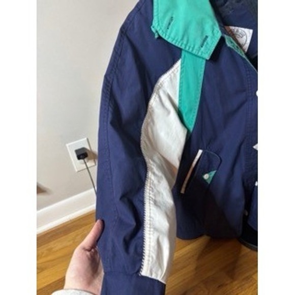 Vintage Colorblock Track Jacket Navy Teal White Athletic Sportswear Size M - Picture 4 of 5